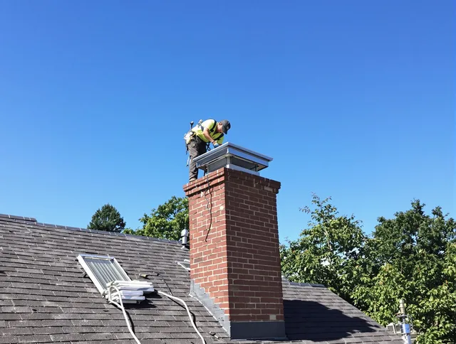 Clearwater Chimney Sweep technician measuring a chimney cap in Clearwater, FL