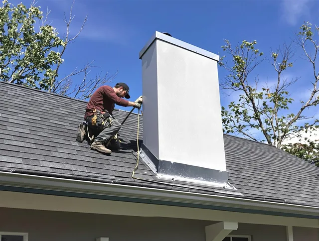 Clearwater Chimney Sweep team member finishing chimney construction in Clearwater, FL