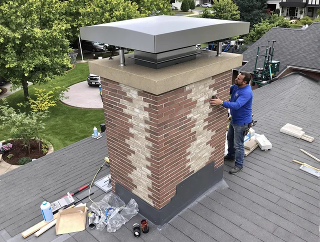 Clearwater Chimney Sweep team working on a custom chimney remodel in Clearwater, FL