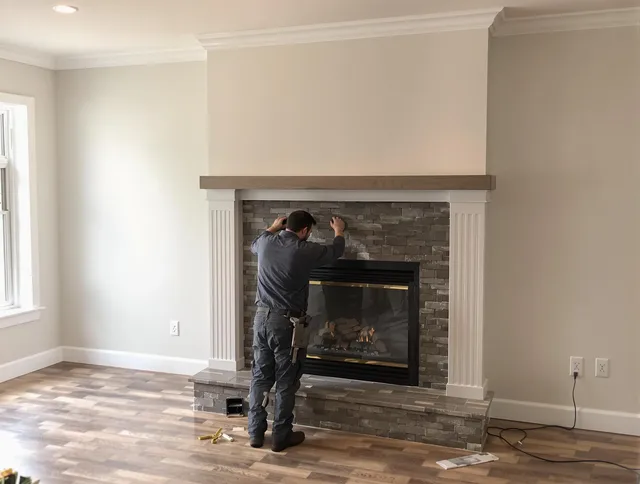 Clearwater Chimney Sweep finishing a custom fireplace install in Clearwater, FL